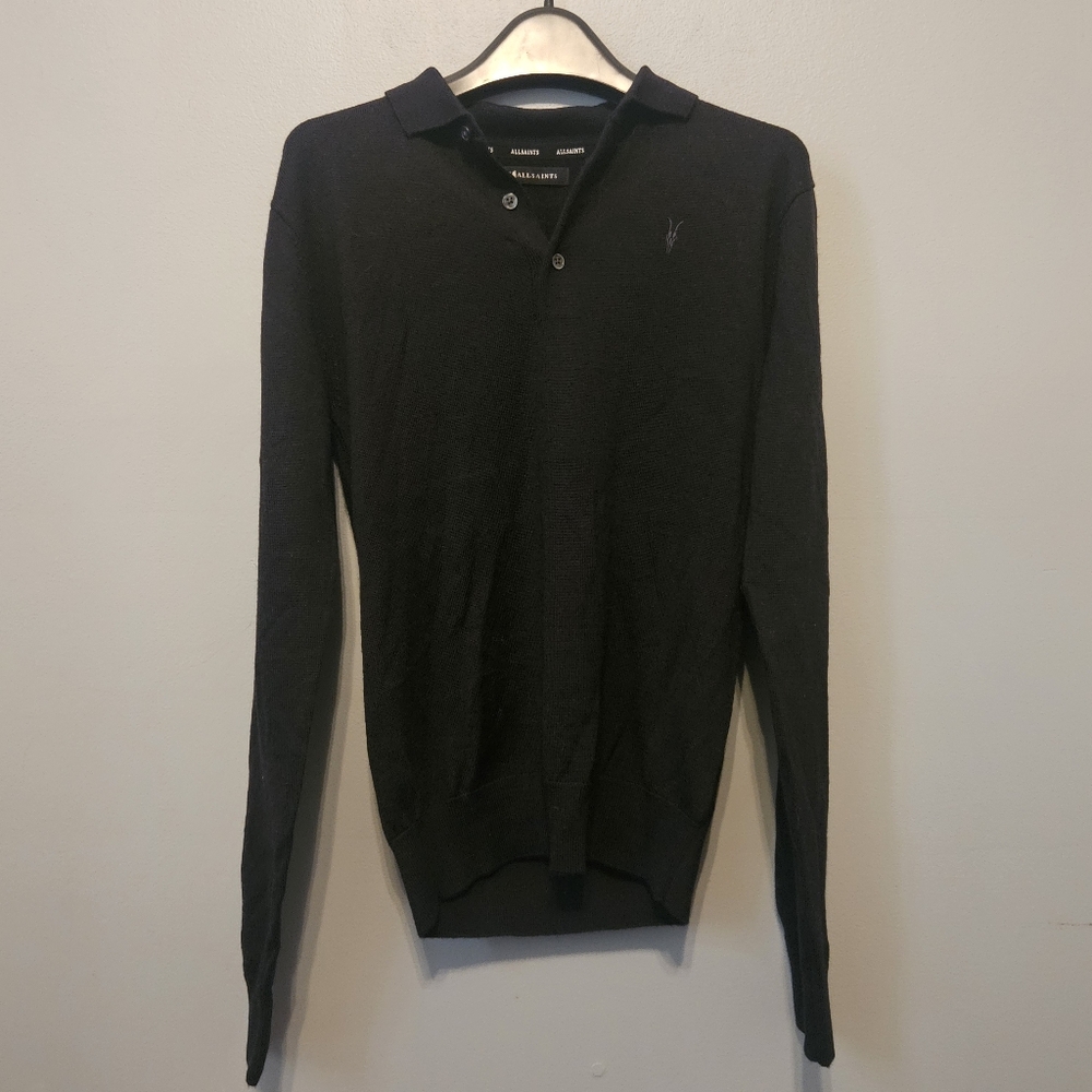 ALLSAINTS Black Wool Button & Collar Sweater Jumper 12 13 Years Boys new